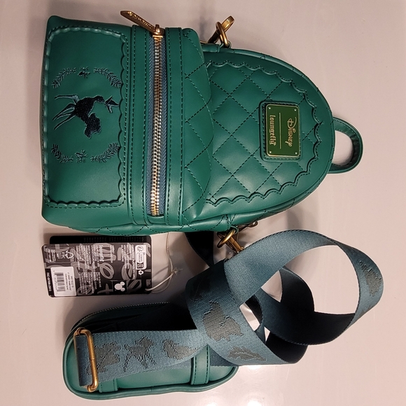 Bambi Loungefly X Disney Green Quilted Pattern Crossbody Sling Matching Coin Bag - Picture 13 of 16